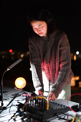 Kahyun Uhm performing at the WSU Observatory for Music for Observations